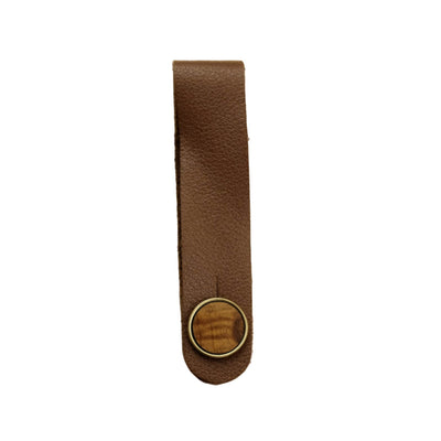 Thalia Leather Strap Tie AAA Curly Hawaiian Koa | Leather Strap Tie Brown / Gold / Headstock