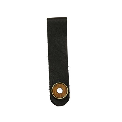 Thalia Leather Strap Tie Mother of Pearl & AAA Curly Hawaiian Koa | Leather Strap Tie Black / Gold / Headstock