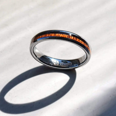 Thalia Ring AAA Curly Hawaiian Koa | Tungsten Carbide Ring 4mm 5 / Chrome