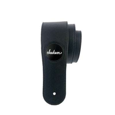 White Jackson Logo on Matte Black | Leather Guitar Strap