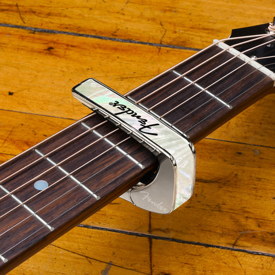 Fender Mother of Pearl with Black Spaghetti Logo | Officially Licensed Capo