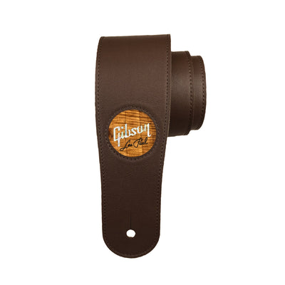 GibsonbyThalia Strap Gibson Les Paul Pearl Logo Inlay | Italian Leather Strap AAA Curly Koa / Dark Chocolate / Standard