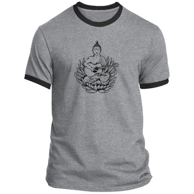 CustomCat T-Shirts Buddha Plays OM Guitar | Premium T-Shirt Athletic Heather-Jet Black / S