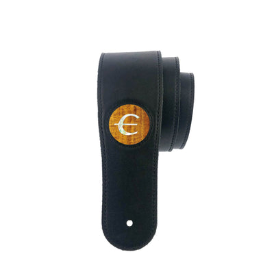 GibsonbyThalia Strap AAA Curly Hawaiian Koa & Epiphone Pearl "E" Logo Inlay | Italian Leather Strap Black / Standard