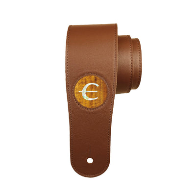 GibsonbyThalia Strap AAA Curly Hawaiian Koa & Epiphone Pearl "E" Logo Inlay | Italian Leather Strap Brown / Standard