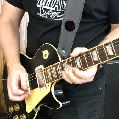 GibsonbyThalia Strap Black Ebony & Epiphone Inked Logo Inlay | Italian Leather Strap