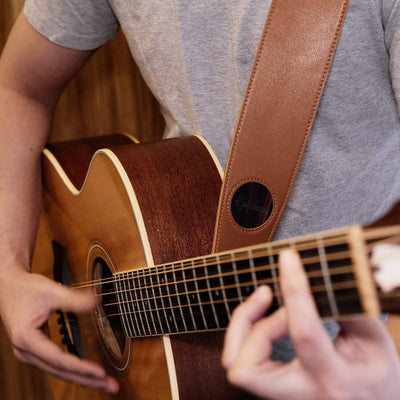 GibsonbyThalia Strap Black Ebony & Epiphone Inked Logo Inlay | Italian Leather Strap