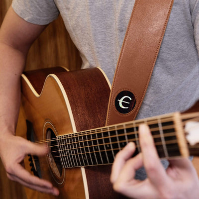 GibsonbyThalia Strap Black Ebony & Epiphone Pearl "E" Logo Inlay | Italian Leather Strap