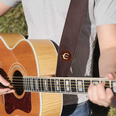 GibsonbyThalia Strap Indian Rosewood & Epiphone Pearl "E" Logo Inlay | Italian Leather Strap