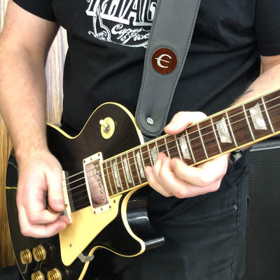 GibsonbyThalia Strap Indian Rosewood & Epiphone Pearl "E" Logo Inlay | Italian Leather Strap