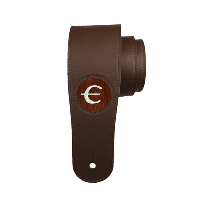 GibsonbyThalia Strap Indian Rosewood & Epiphone Pearl "E" Logo Inlay | Italian Leather Strap Dark Chocolate / Standard