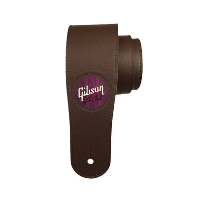 GibsonbyThalia Strap Purpleheart & Gibson Les Paul Pearl Logo Inlay | Italian Leather Strap Dark Chocolate / Standard