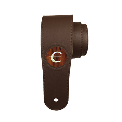 GibsonbyThalia Strap Santos Rosewood & Epiphone Pearl "E" Logo Inlay | Italian Leather Strap Dark Chocolate / Standard