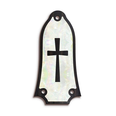 GibsonbyThalia Truss Rod Cover Custom Truss Rod Cover | Shape T6 - Fits Many Epiphone Guitars Cross in Pearl / Black Ebony