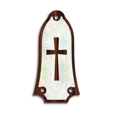 GibsonbyThalia Truss Rod Cover Custom Truss Rod Cover | Shape T6 - Fits Many Epiphone Guitars Cross in Pearl / Indian Rosewood