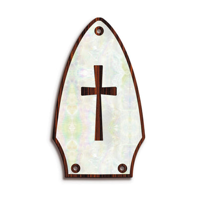 GibsonbyThalia Truss Rod Cover Custom Truss Rod Cover | Shape T8 - Fits Many Gibson Guitars Cross in Pearl / Indian Rosewood