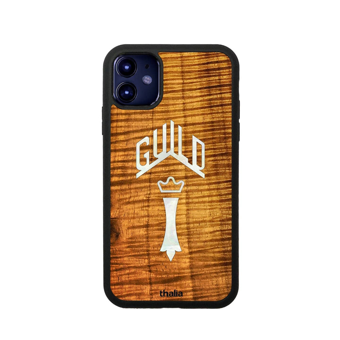 GuildbyThalia Phone Case AAA Curly Hawaiian Koa & Guild Chesterfield Pearl Logo | Phone Case iPhone 11