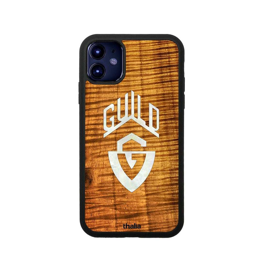 GuildbyThalia Phone Case AAA Curly Hawaiian Koa & Guild G-Shield Pearl Logo | Phone Case iPhone 11