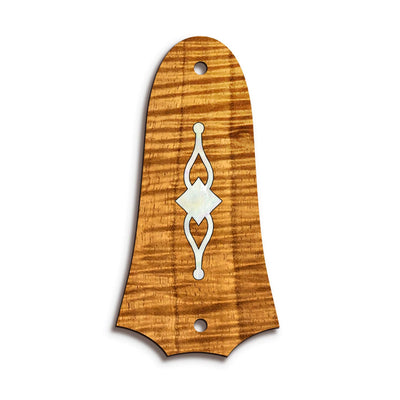 TaylorbyThalia Truss Rod Cover Classic Taylor Inlay Truss Rod Cover | Shape T4 - Fits 2 Hole Taylor Guitars 300 Series Gemstone / AAA Curly Koa