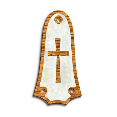 TaylorbyThalia Truss Rod Cover Custom Truss Rod Cover | Shape T3 - Fits 3 Hole Taylor Guitars Cross in Pearl / AAA Curly Koa