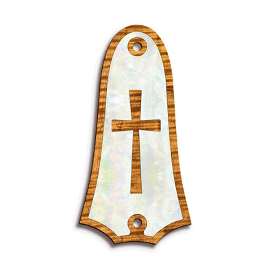 TaylorbyThalia Truss Rod Cover Custom Truss Rod Cover | Shape T4 - Fits 2 Hole Taylor Guitars Cross in Pearl / AAA Curly Koa