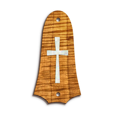 TaylorbyThalia Truss Rod Cover Custom Truss Rod Cover | Shape T4 - Fits 2 Hole Taylor Guitars Pearl Cross / AAA Curly Koa