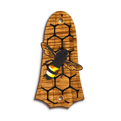 TaylorbyThalia Truss Rod Cover Custom Truss Rod Cover | Shape T4 - Fits 2 Hole Taylor Guitars Save the Bees / AAA Curly Koa