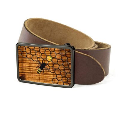 Hawaiian Koa & Pearl Bee with Honeycomb Belt Buckle