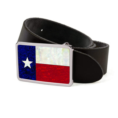 Thalia Belts Texas Lonestar Shell Inlay | Premium Leather Belt Chrome / Black / 32