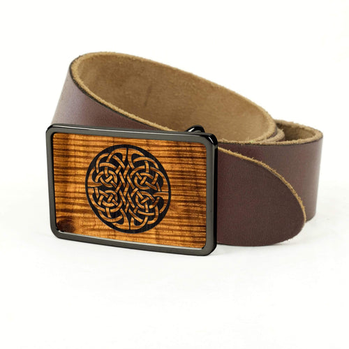 Thalia Buckle AAA Curly Hawaiian Koa & Celtic Knot Engraving | Belt Buckle