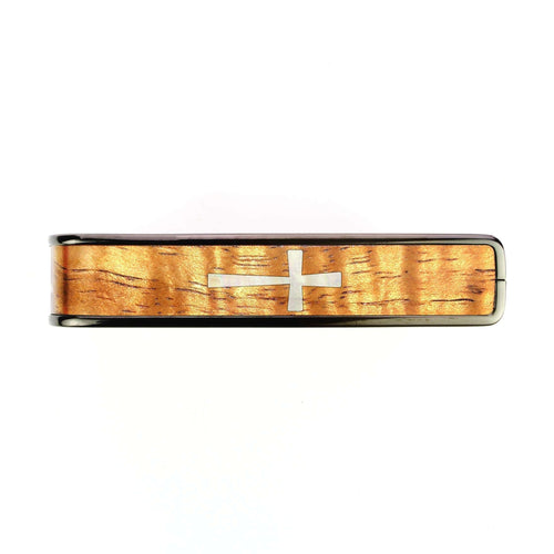 Thalia Capo AAA Grade Curly Hawaiian Koa & Pearl Cross | Capo Black Chrome / Vintage Blonde / Treble (attach capo from bottom of neck)