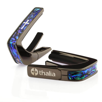 Thalia Capo Blue Abalone & Cross MOP | Capo Black Chrome / Treble (attach capo from bottom of neck)