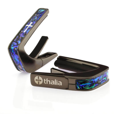 Thalia Capo Blue Abalone & Cross MOP | Capo Brushed Black / Treble (attach capo from bottom of neck)