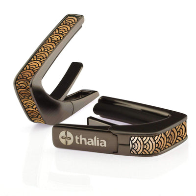 Thalia Capo Seigaiha Waves Hawaiian Koa | Deluxe Capo Brushed Black