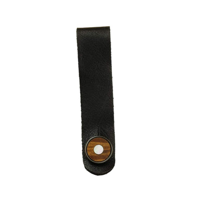 Thalia Leather Strap Tie Mother of Pearl & AAA Curly Hawaiian Koa | Leather Strap Tie Black / Black / Headstock