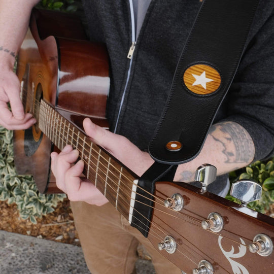 Thalia Leather Strap Tie Mother of Pearl & Exotic Wood | Leather Headstock Strap Tie