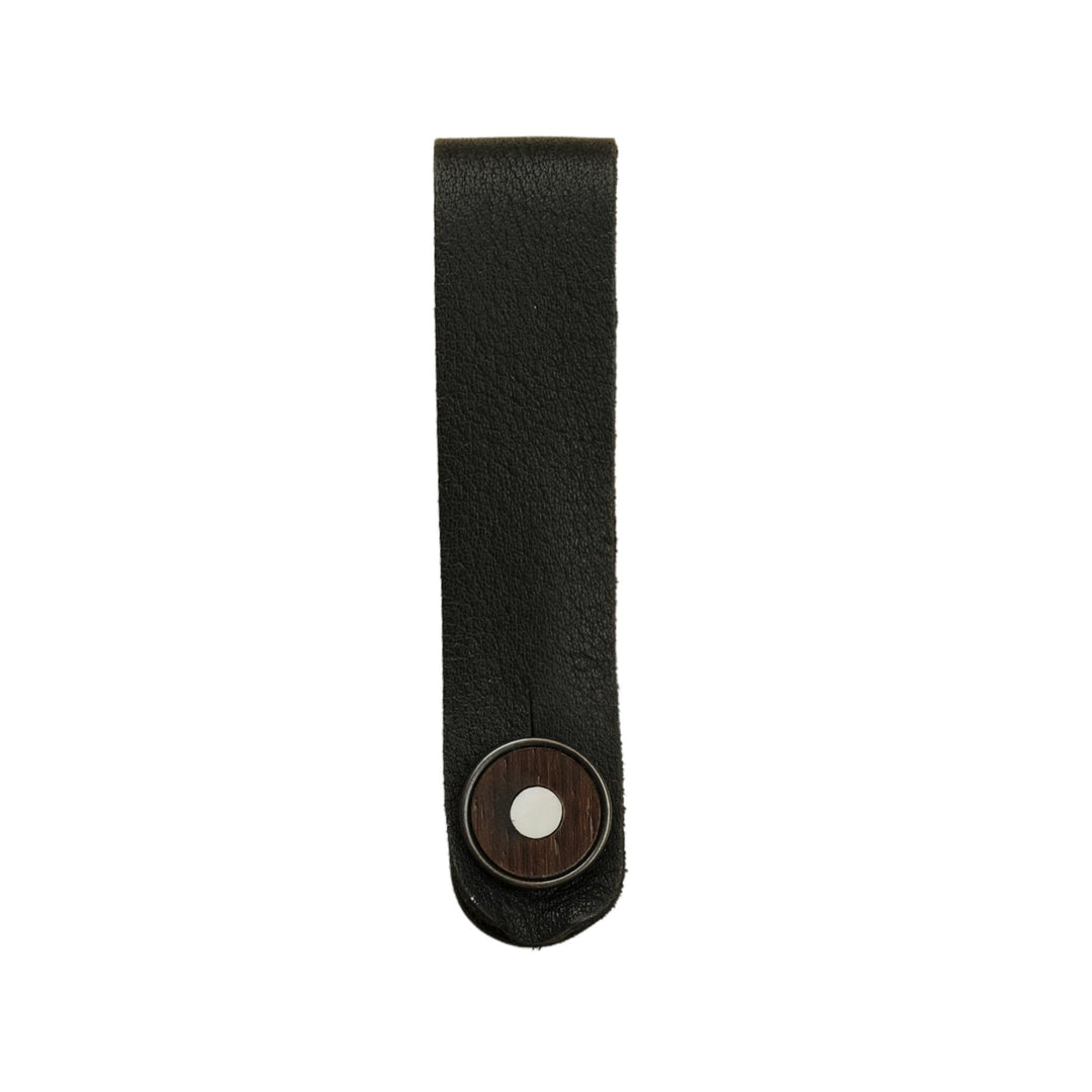 Thalia Leather Strap Tie Mother of Pearl & Exotic Wood | Leather Headstock Strap Tie Black / Black / Indian Rosewood