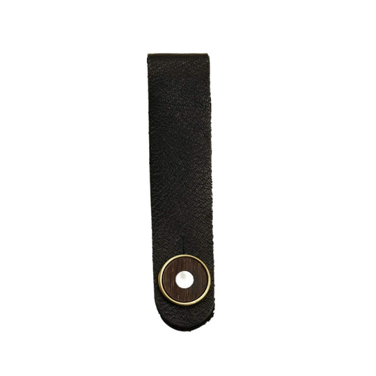 Thalia Leather Strap Tie Mother of Pearl & Exotic Wood | Leather Headstock Strap Tie Black / Gold / Indian Rosewood