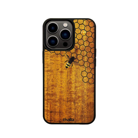 Thalia Phone Case AAA Curly Hawaiian Koa & Bee with Honeycomb | iPhone Case iPhone 13 Pro (MagSafe Compatible)