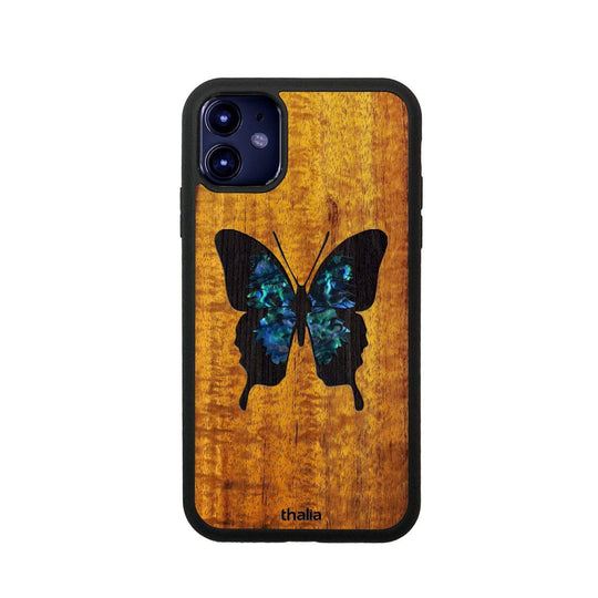 Thalia Phone Case AAA Curly Hawaiian Koa & Blue Abalone Butterfly | iPhone Case iPhone 11