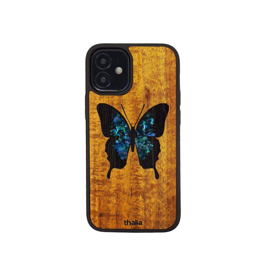 Thalia Phone Case AAA Curly Hawaiian Koa & Blue Abalone Butterfly | iPhone Case iPhone 12 mini