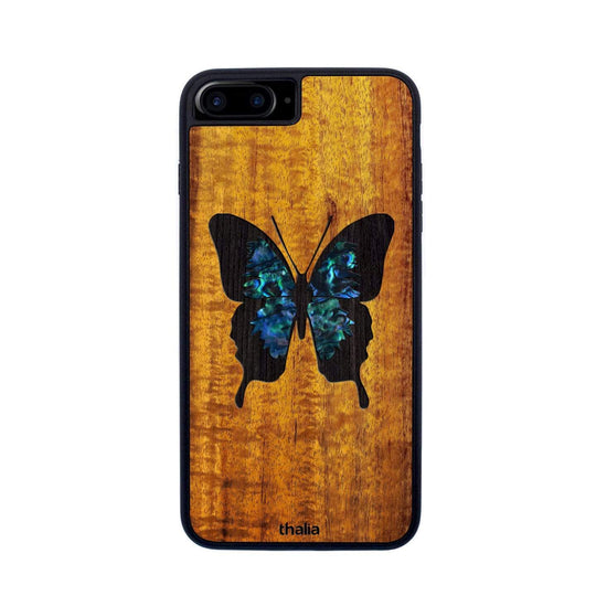 Thalia Phone Case AAA Curly Hawaiian Koa & Blue Abalone Butterfly | iPhone Case iPhone 6/7/8 Plus