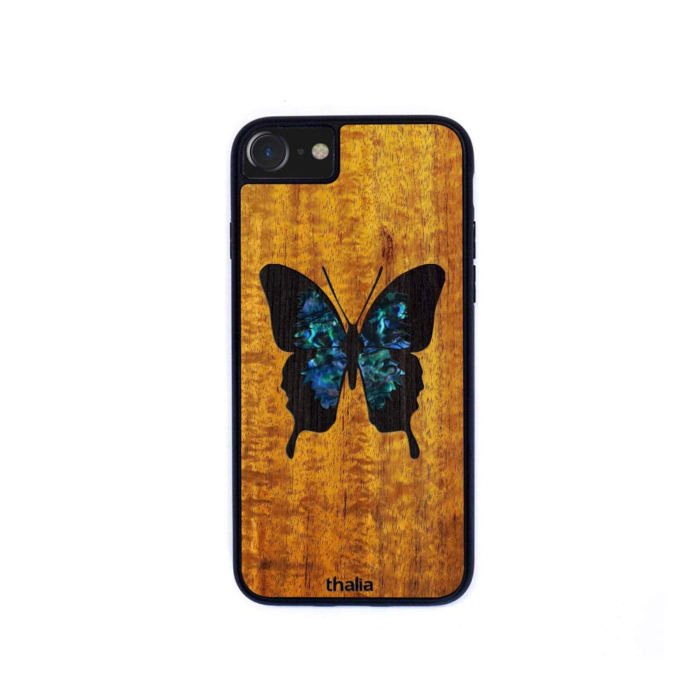 Thalia Phone Case AAA Curly Hawaiian Koa & Blue Abalone Butterfly | iPhone Case iPhone 6/7/8/SE
