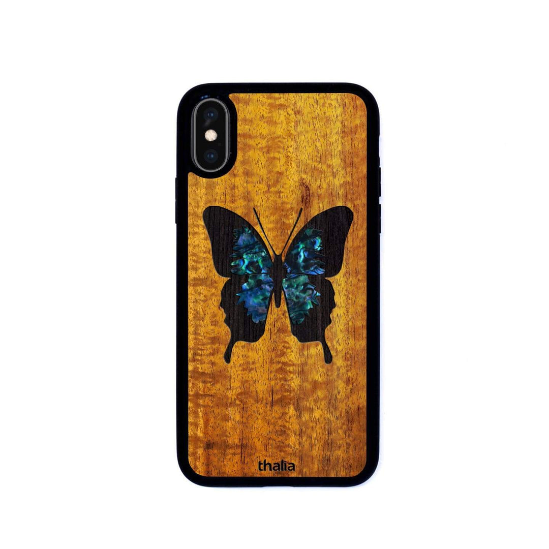 Thalia Phone Case AAA Curly Hawaiian Koa & Blue Abalone Butterfly | iPhone Case iPhone X/XS