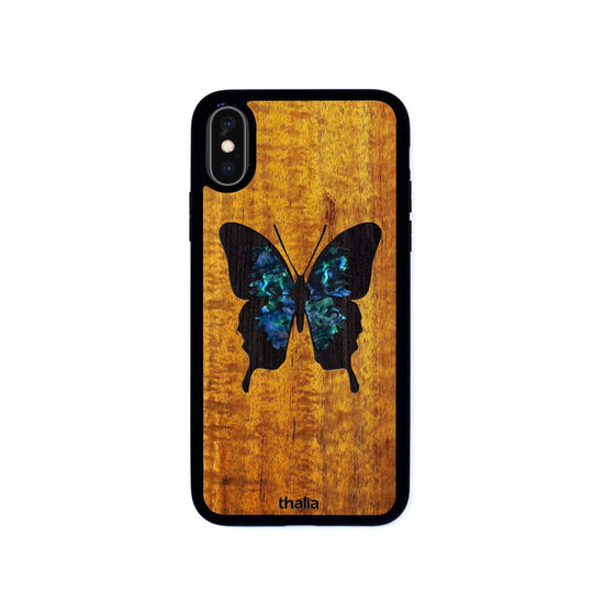 Thalia Phone Case AAA Curly Hawaiian Koa & Blue Abalone Butterfly | iPhone Case iPhone X/XS