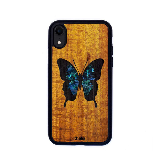 Thalia Phone Case AAA Curly Hawaiian Koa & Blue Abalone Butterfly | iPhone Case iPhone XR