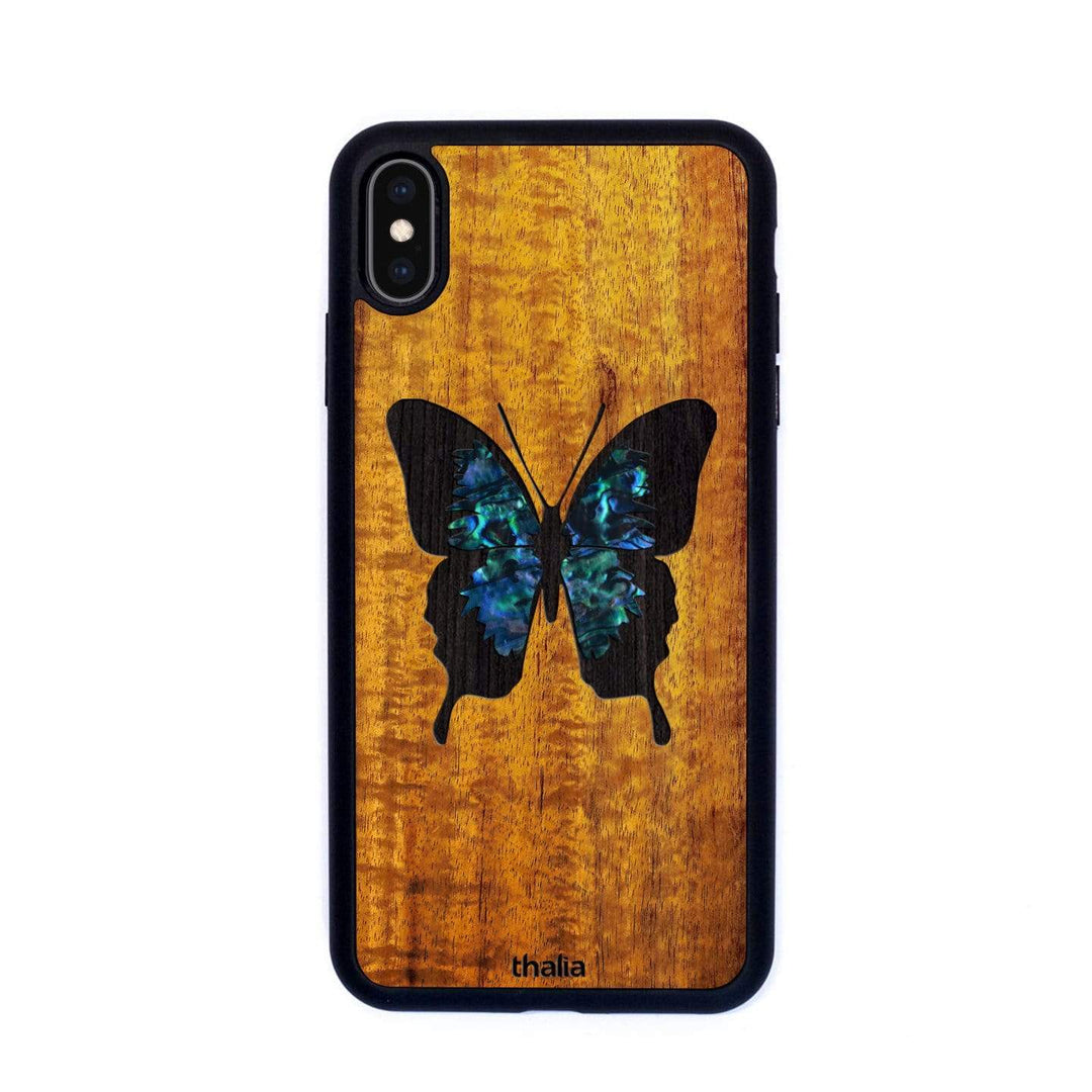 Thalia Phone Case AAA Curly Hawaiian Koa & Blue Abalone Butterfly | iPhone Case iPhone XS Max