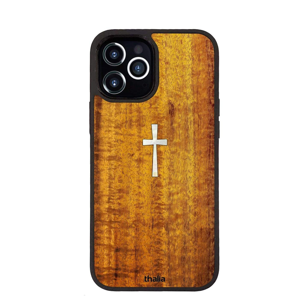 AAA Curly Hawaiian Koa Cross MOP Inlaid Phone Case | Thalia Exotic Wood Cases iPhone 13 Pro AAA Curly Hawaiian Koa Cross MOP Inlaid Phone Case | Thalia Exotic Wood Cases iPhone 13 Pro