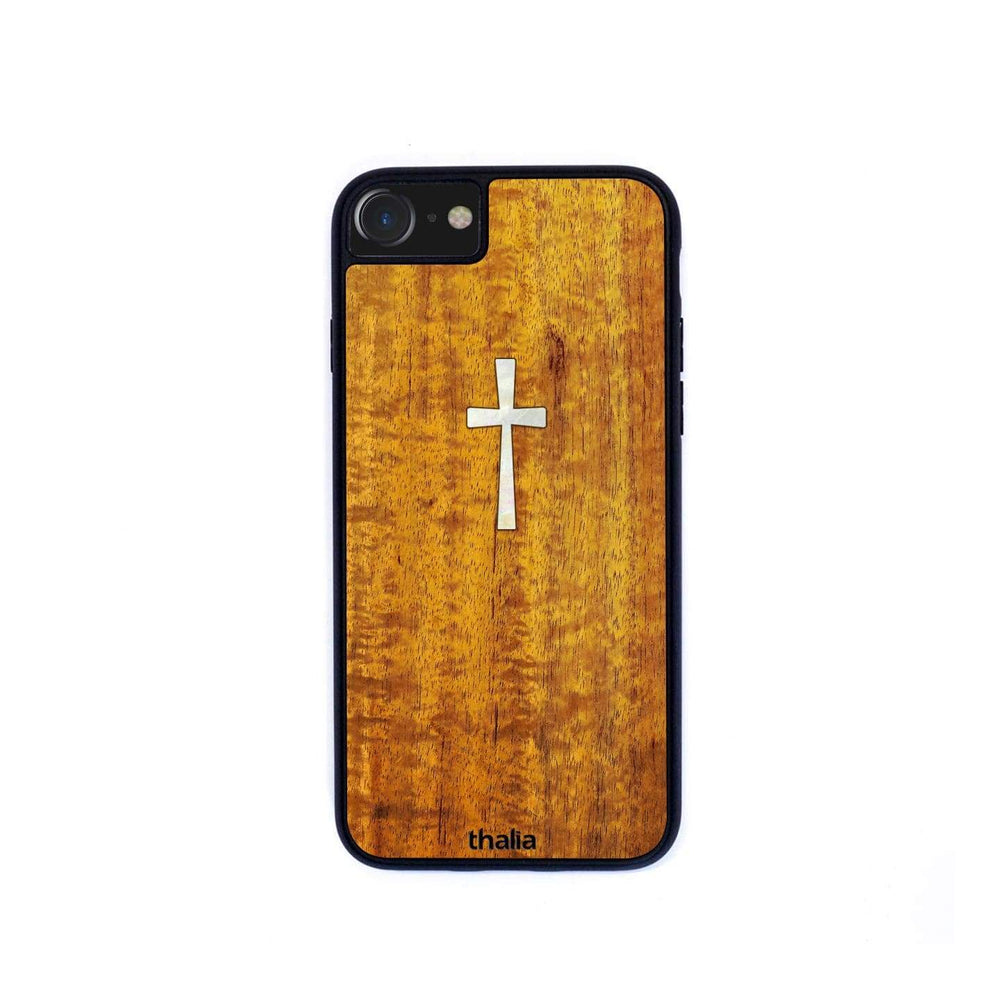 Thalia Phone Case AAA Curly Hawaiian Koa & Cross MOP | iPhone Case iPhone 6/7/8/SE