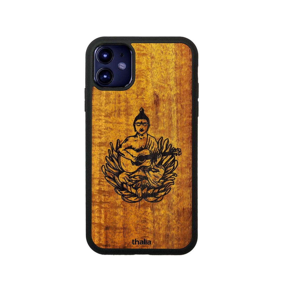 Thalia Phone Case Hawaiian Koa & Buddha Playing OM Guitar Engraving | iPhone Case iPhone 11